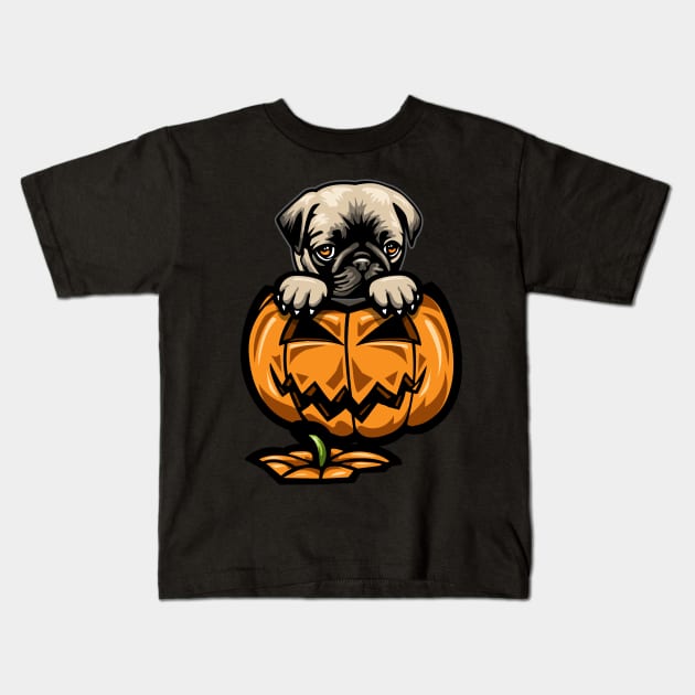 Halloween Cute Pug Pumpkin Kids T-Shirt by IPRINT